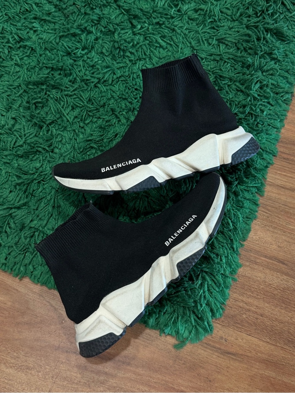 Balenciaga Black Knit Sock Sneakers with White Soles